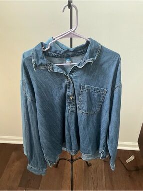Old Navy Blue Denim Button-Up Shirt - XXL Tall